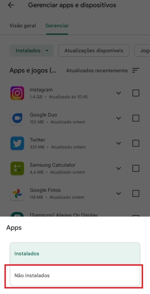 como ver apps desinstalados no Android passo 3