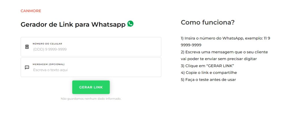 como gerar link para o WhatsApp com o Canmore