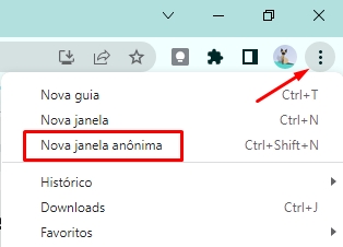 como abrir uma guia anônima no Chrome passo 2