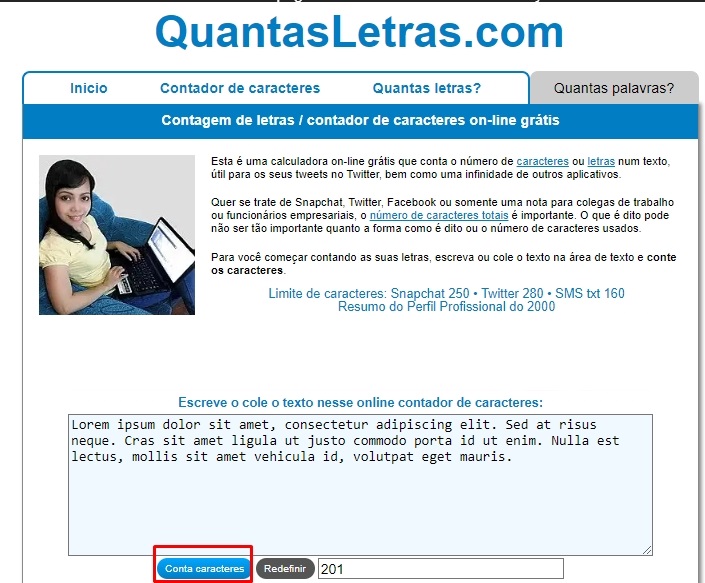 site Quantas Letras