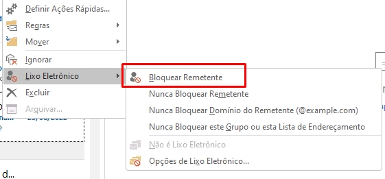 Como bloquear e-mails no Outlook app passo 4