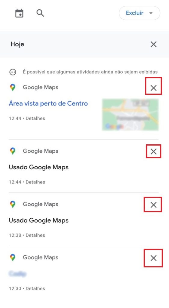como excluir alguns itens do histórico do Google Maps pelo Android/iOs passo 3