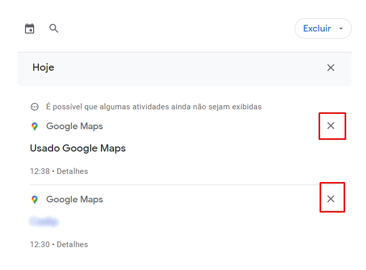 como excluir alguns itens do histórico do Google Maps pela web passo 3