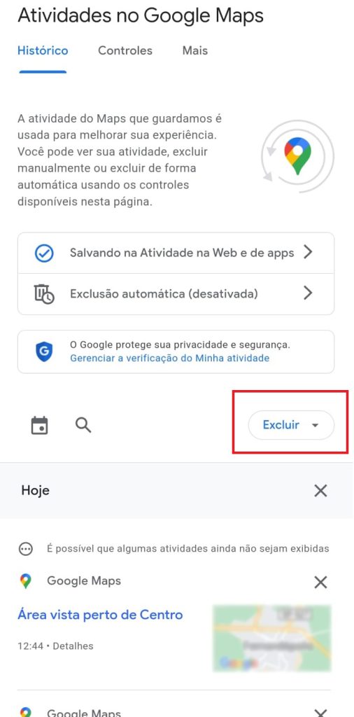 como excluir o histórico do Google Maps pelo Android/iOS passo 3