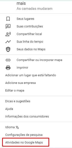 como excluir o histórico do Google Maps pela web passo 3.1