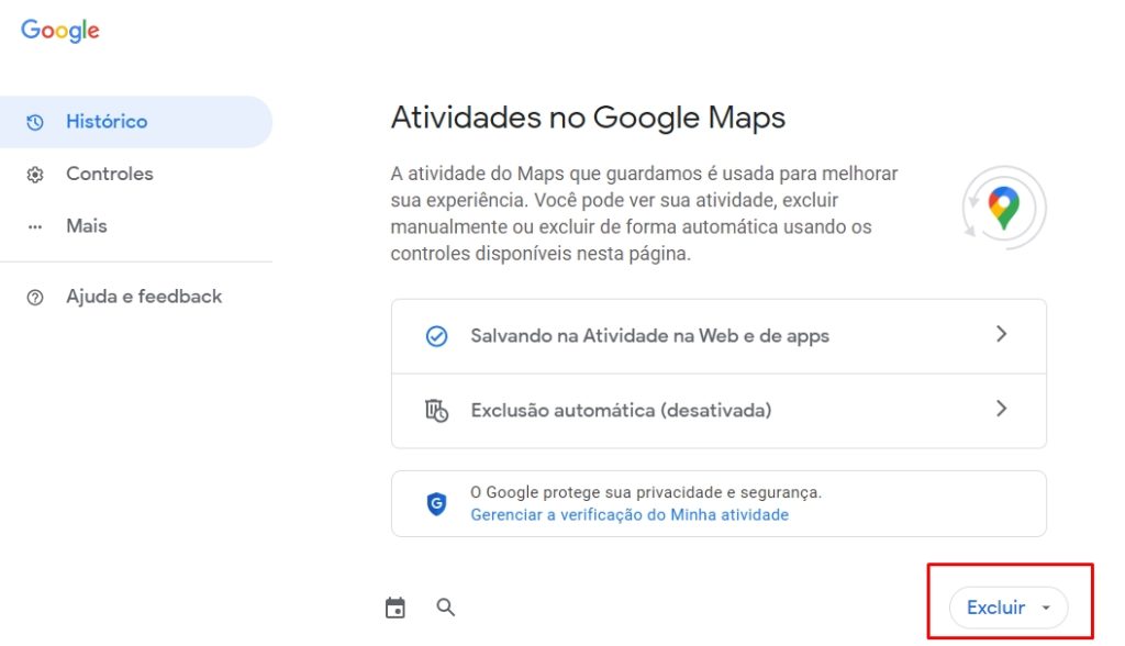 como excluir o histórico do Google Maps pela web passo 3.2