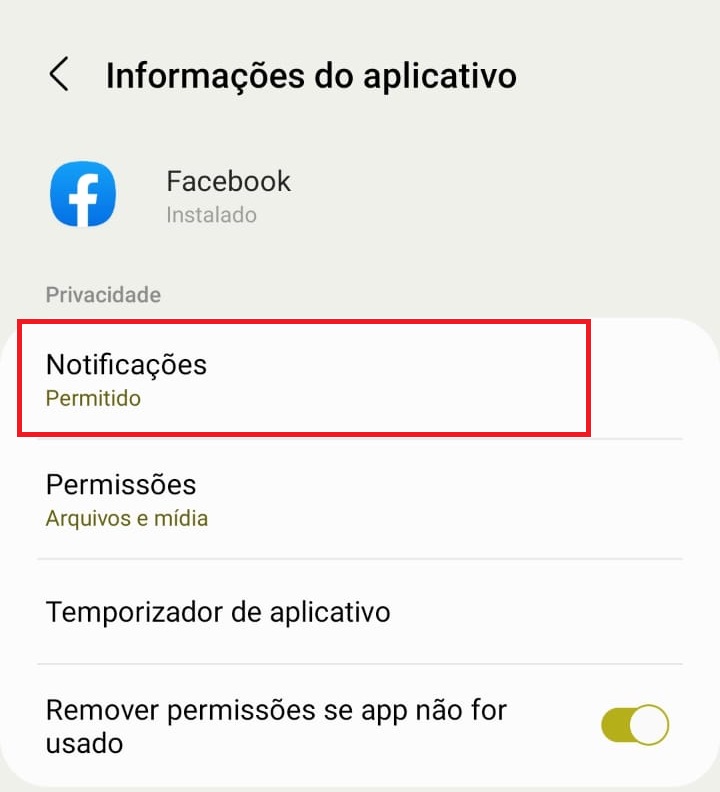 como desatir as notificações de um aplicativo passo 3.1