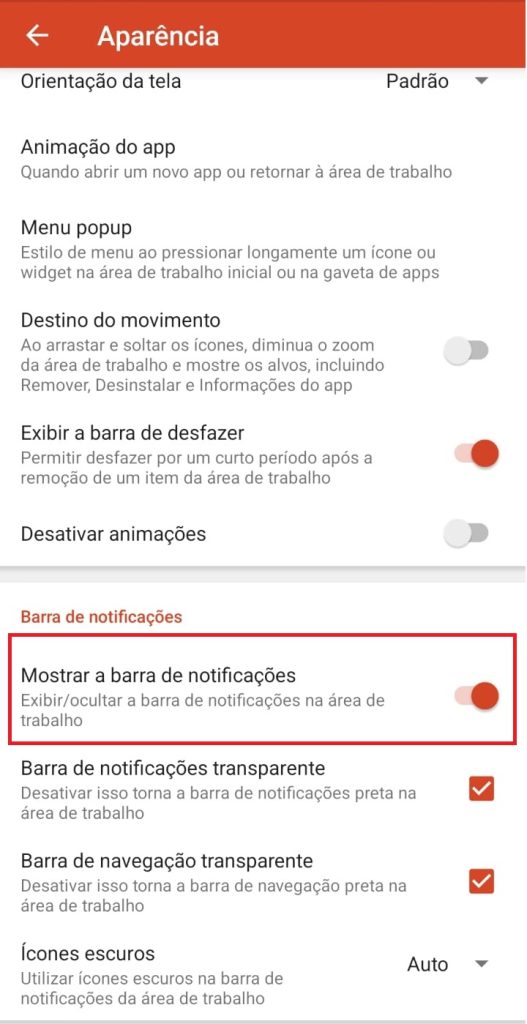 como ocultar a barra de notificações no Android pela Nova Launcher passo 4