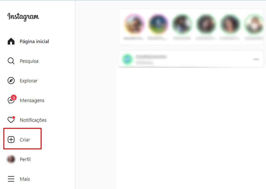 como adicionar foto no feed do Instagram pelo computador passo 1