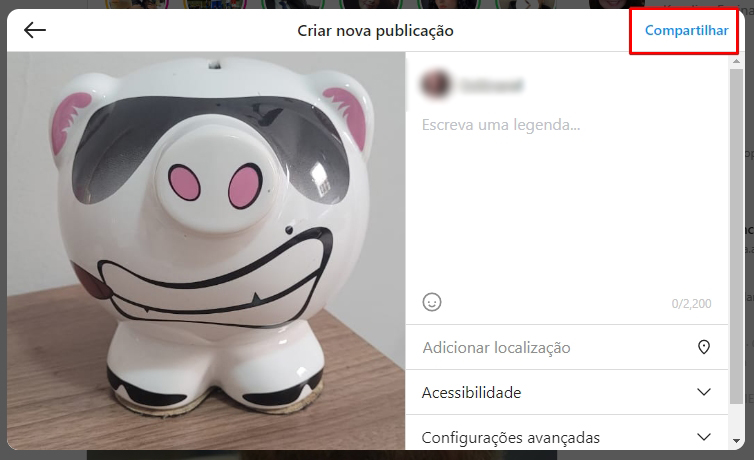 como adicionar foto no feed do Instagram pelo computador passo 5