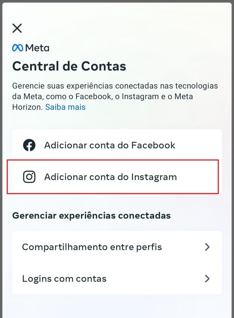 Como entrar no Facebook pelo Instagram com a Central de Contas Meta