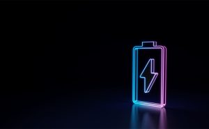 randerização 3D de uma bateria de celular em um fundo preto