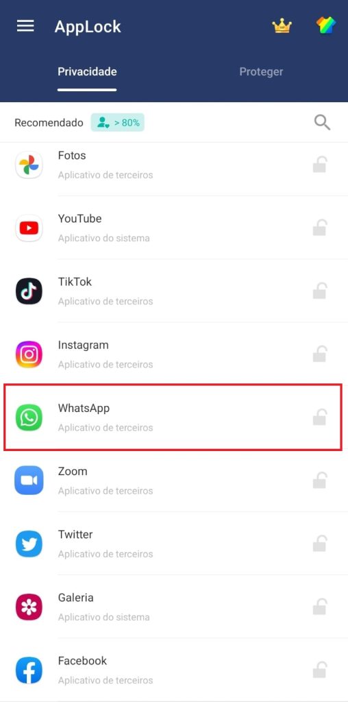 como colocar senha no WhatsApp usando o AppLock passo 4