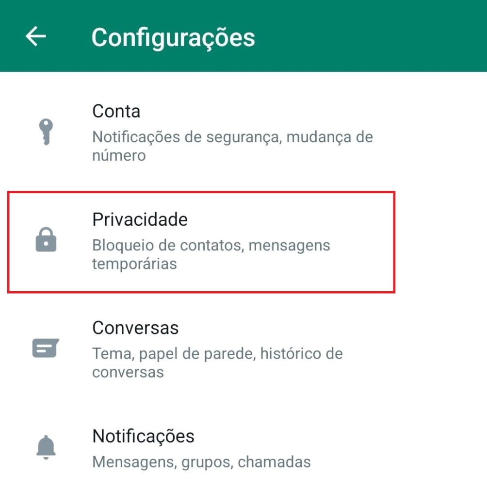 como colocar senha do WhatsApp do Android passo 2