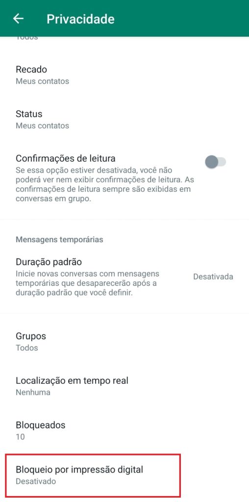 como colocar senha do WhatsApp do Android passo 3