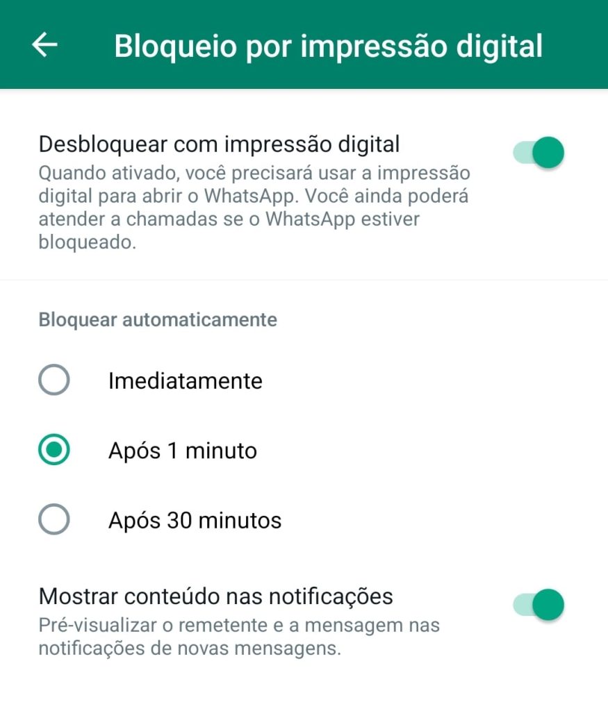 como colocar senha do WhatsApp do Android passo 5