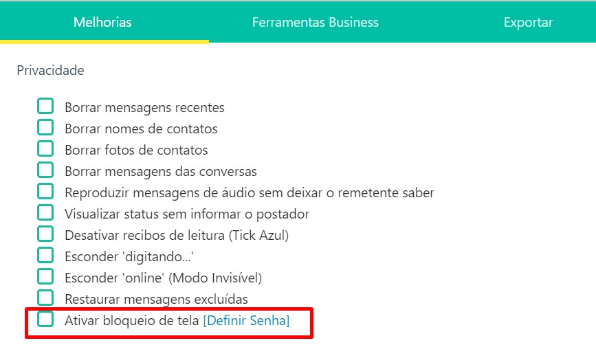 como colocar senha no WhatsApp Web passo 2