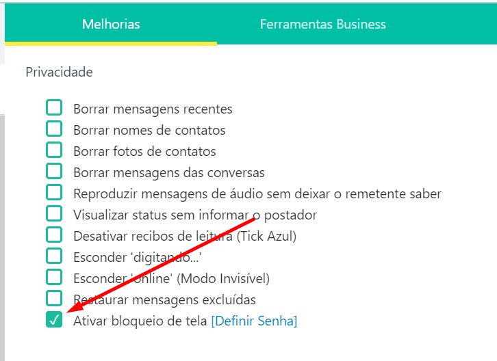 como colocar senha no WhatsApp Web passo 4