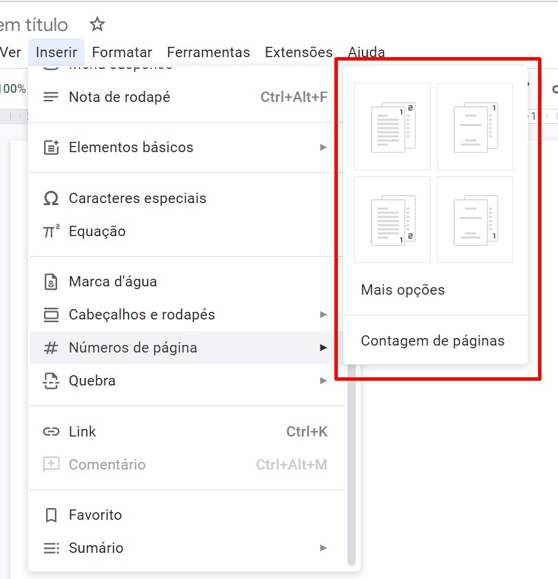 Como numerar páginas no Google Docs