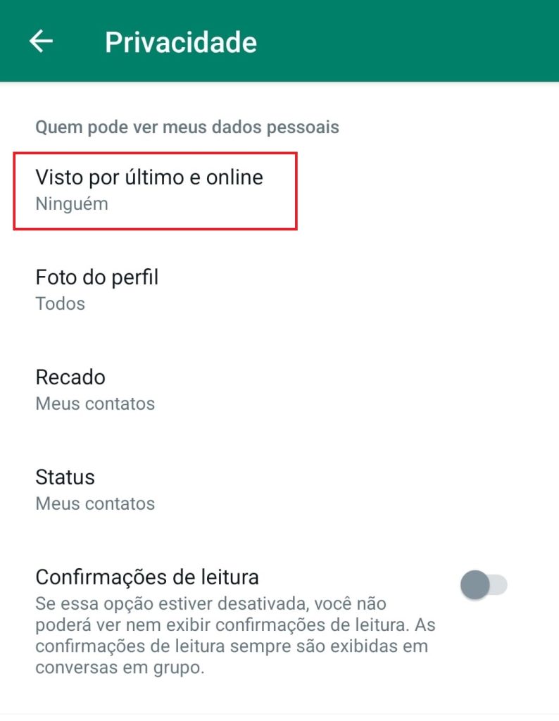 como tirar o online do WhatsApp passo 4