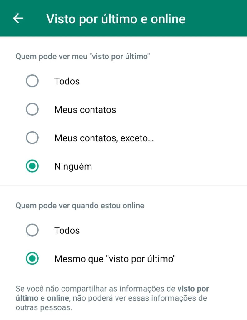 como tirar o online do WhatsApp passo 5