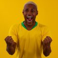 torcedor da Copa 2022 com as cores do Brasil
