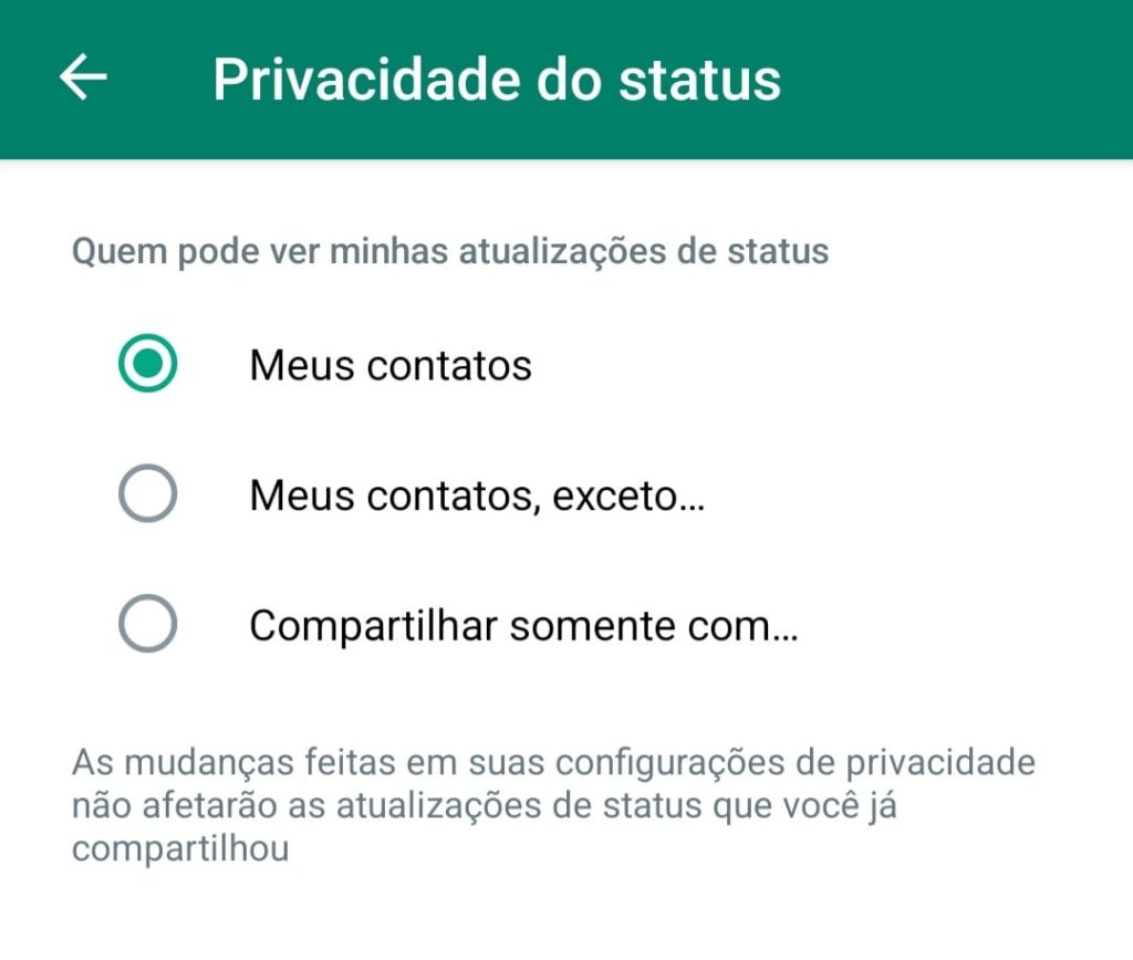 privacidade do status