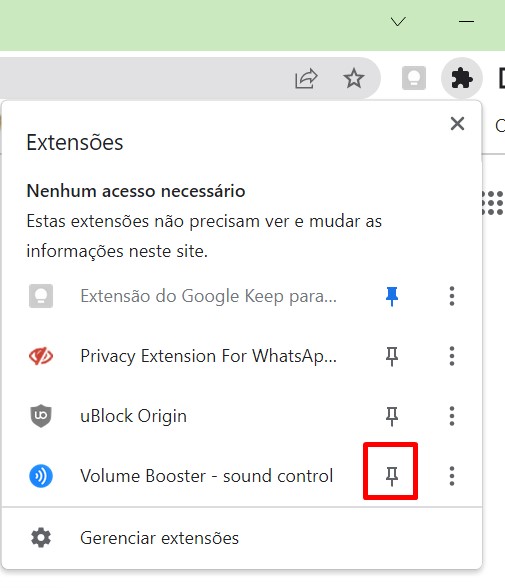 como aumentar o volume do notebook no Google Chrome com o Volume Booster passo 2