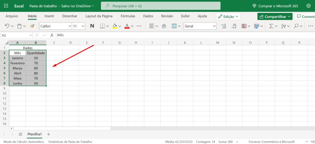 como fazer gráfico no Excel passo 2