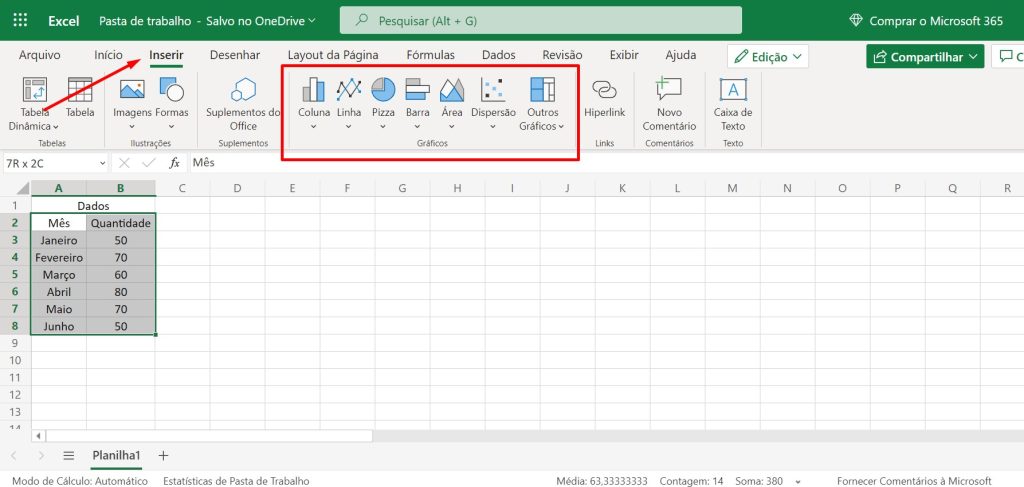 como fazer gráfico no Excel passo 3