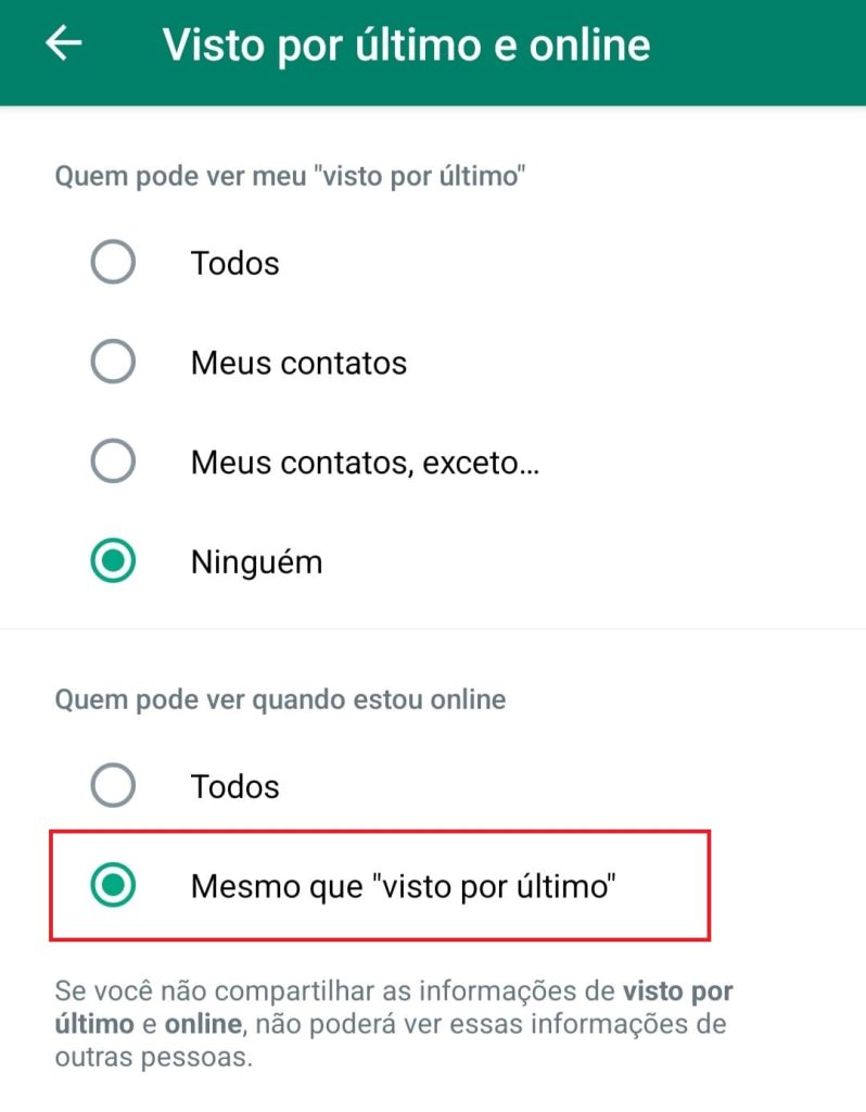 como esconder o status online no WhatsApp passo 4