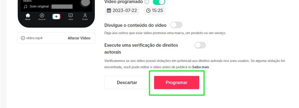 como agendar um post no TikTok passo 7