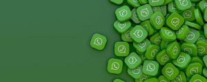vários ícones do WhatsApp em 3D em um fundo verde