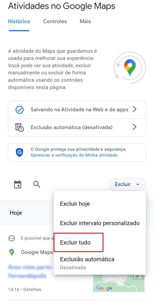 como remover todos os lugares do seu histórico passo 5