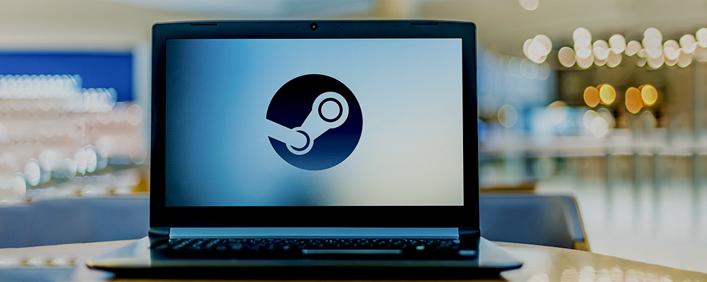 tela de notebook com o logotipo da Steam