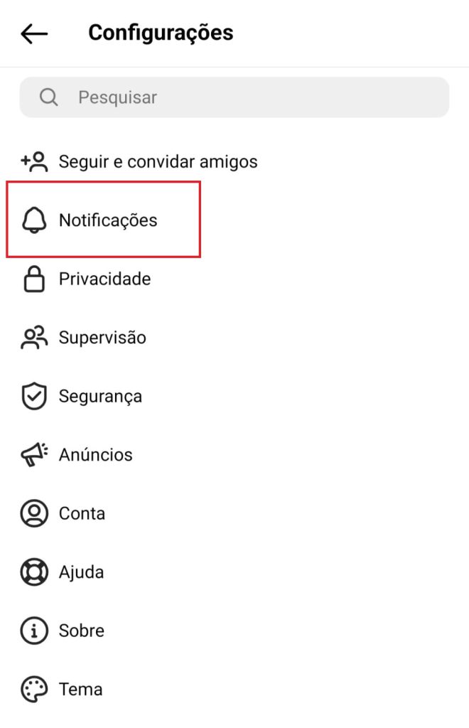 Como silenciar notificações do Instagram passo 2.1