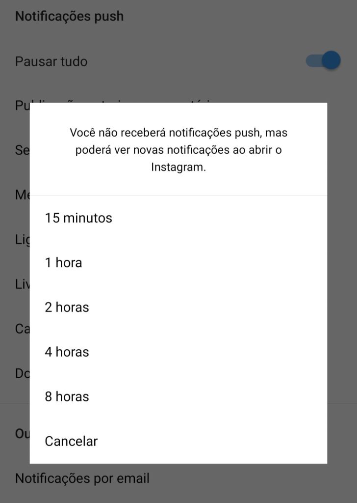 Como desativar notificações do Instagram passo 2.3