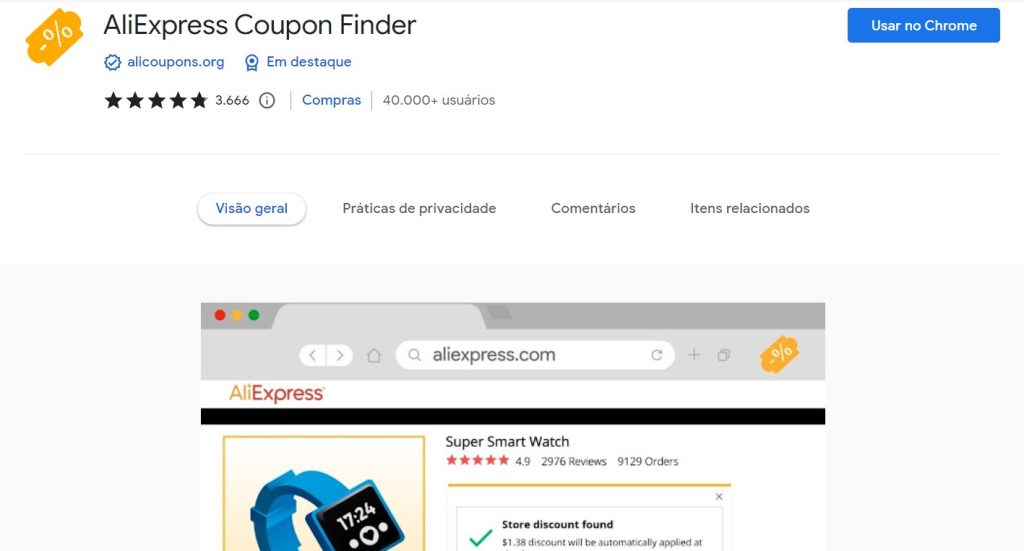 Aliexpress, extensão do Chrome