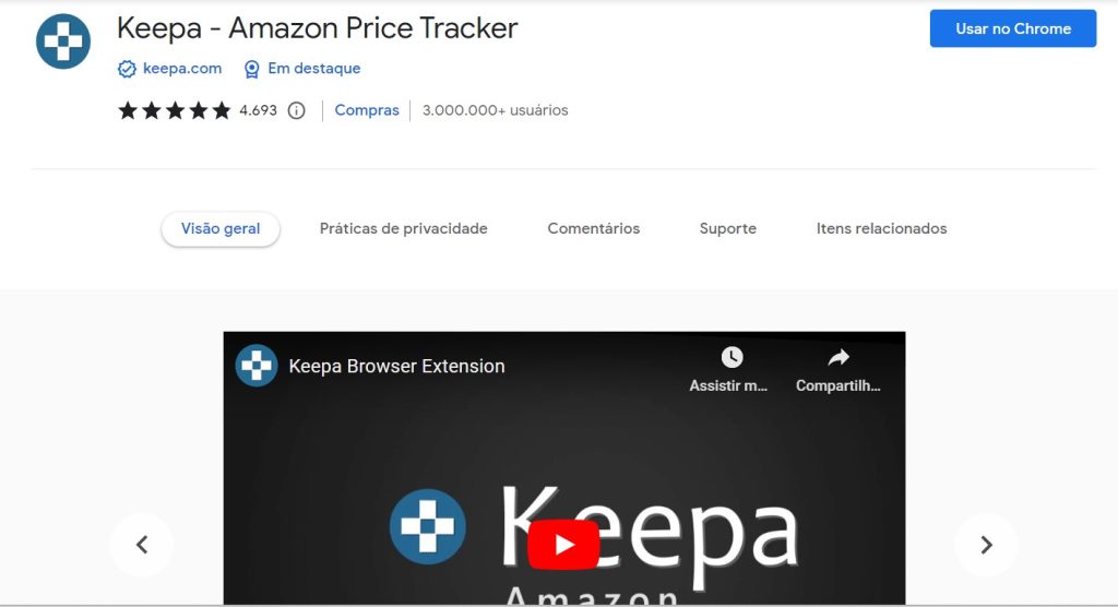 Keepa, extensão do Chrome