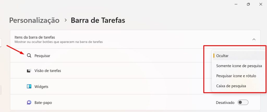 como atirvar a barra de pesquisa no Windows 11 passo 3