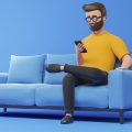 avatar de um homem sentado no sofá usando um celular