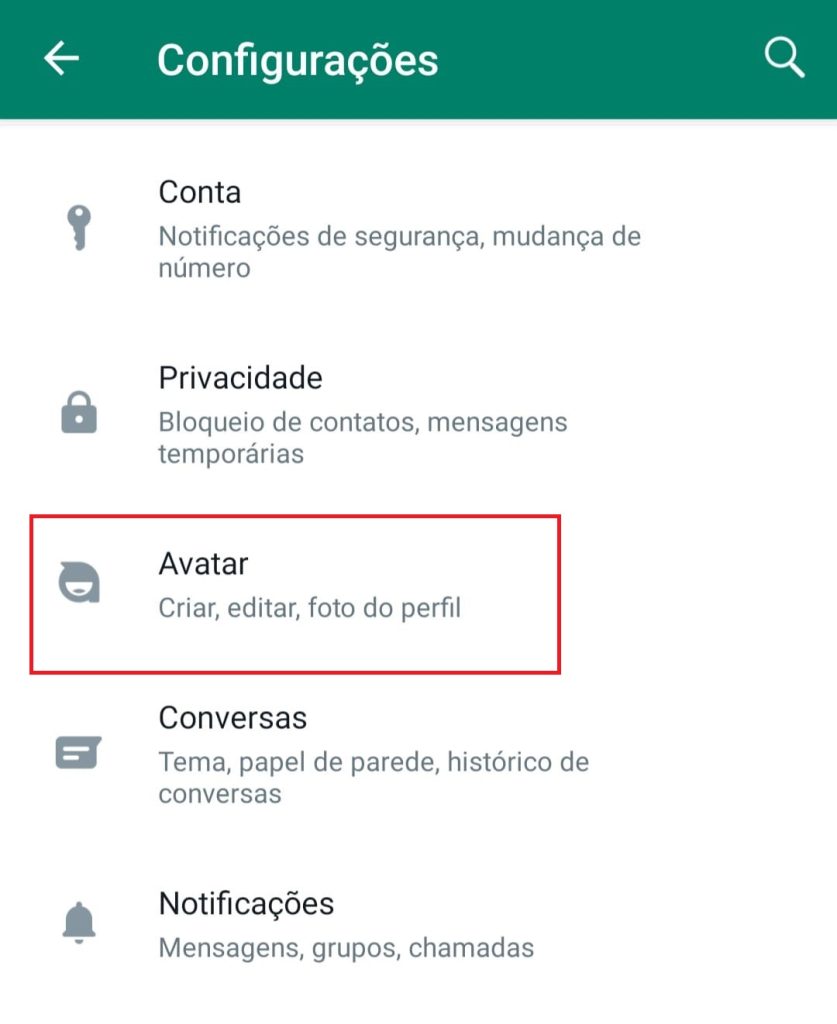 Como criar um avatar no WhatsApp passo 2