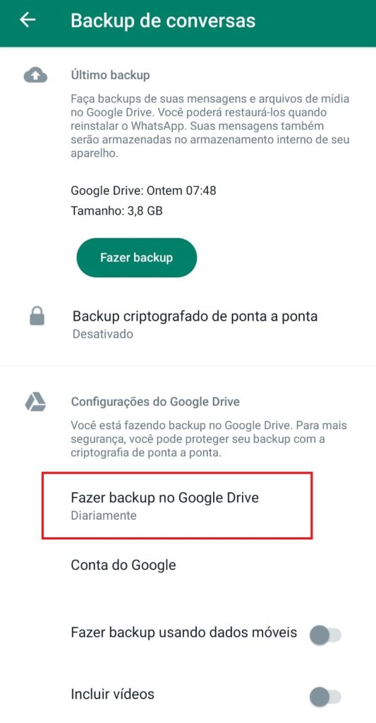 Como fazer backup no Google Drive passo 4
