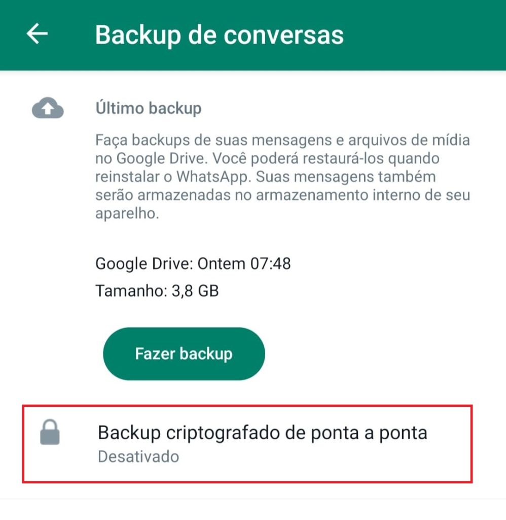 Como ativar o backup criptografado de ponta a ponta no WhatsApp passo 3