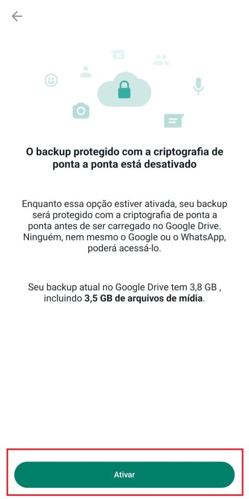 Como ativar o backup criptografado de ponta a ponta no WhatsApp passo 4