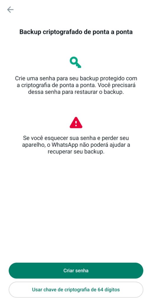 Como ativar o backup criptografado de ponta a ponta no WhatsApp passo 5