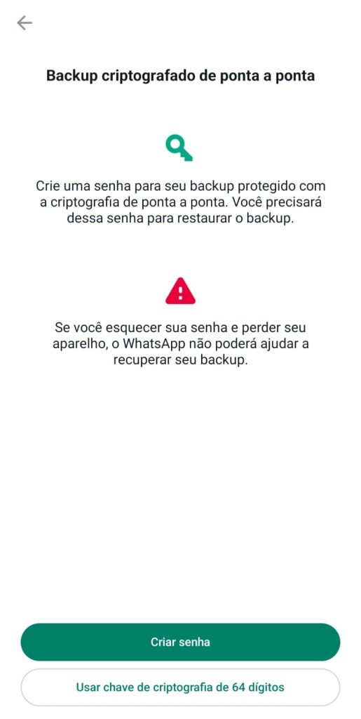 Como ativar o backup criptografado de ponta a ponta no WhatsApp passo 5