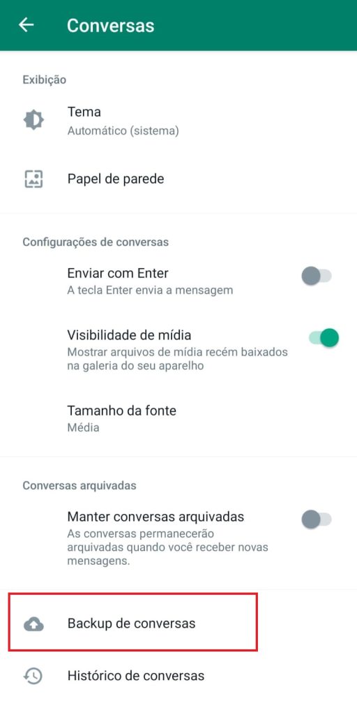 Como salvar seu histórico de conversas do WhatsApp no Android passo 4