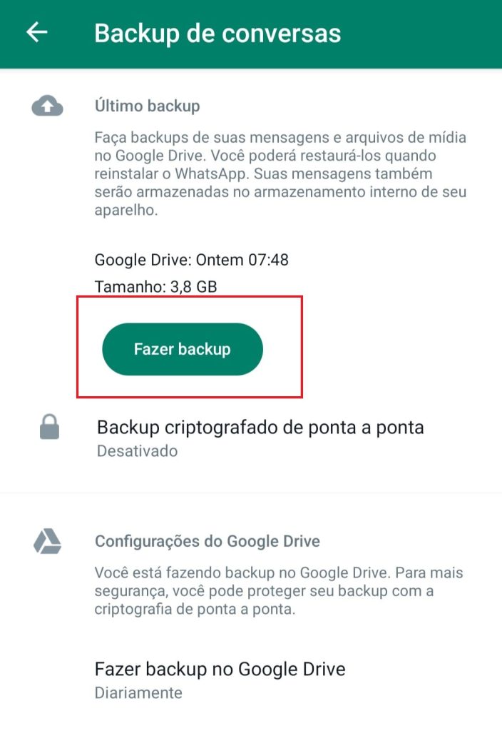 Como salvar seu histórico de conversas do WhatsApp no Android passo 5