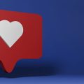 Símbolo de notificação de like do Instagram em 3D sobre um fundo azul